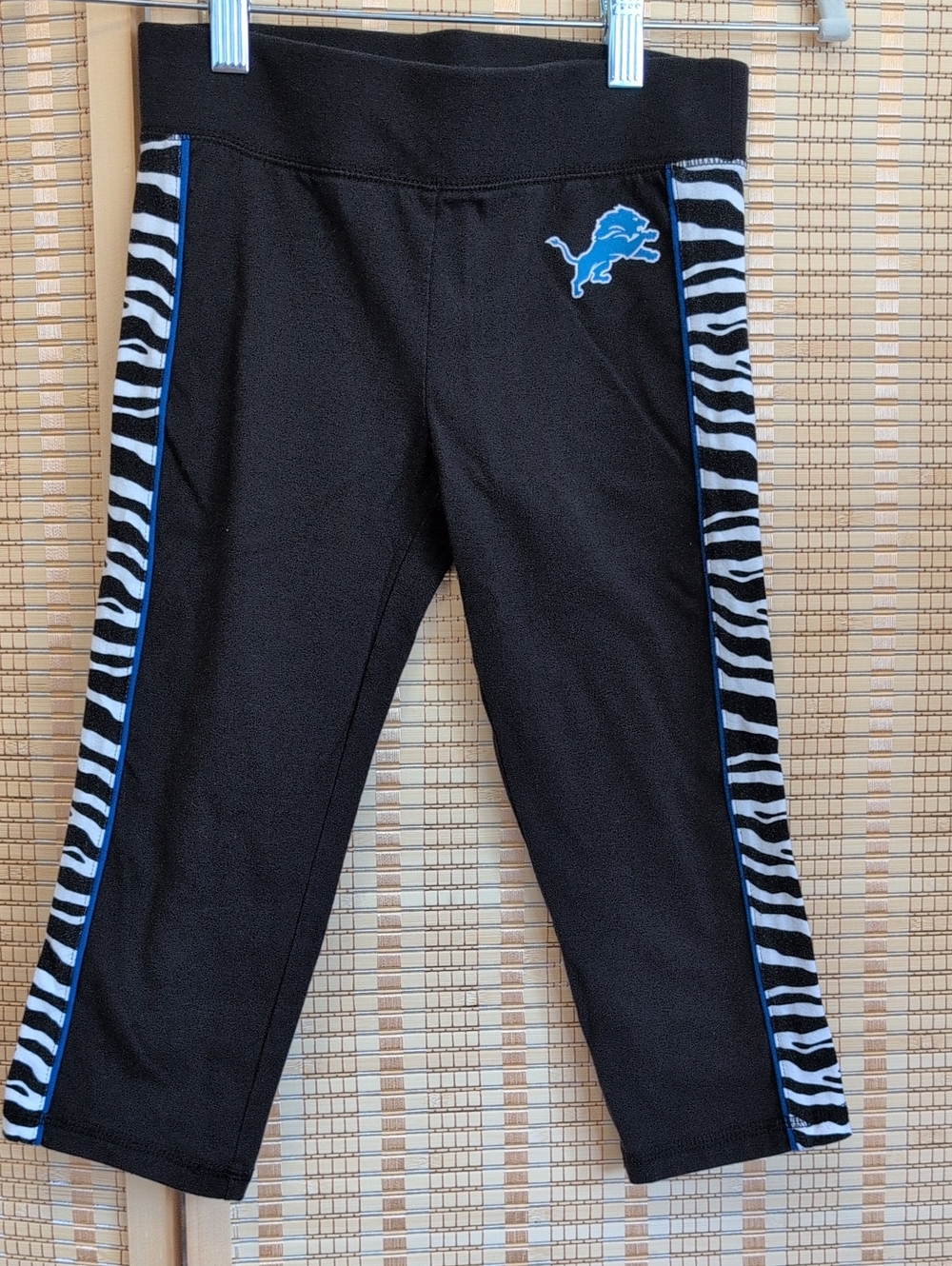 Detroit Lions Black Capris Bottoms with Blue Lion Accent and Zebra Stripe Sides